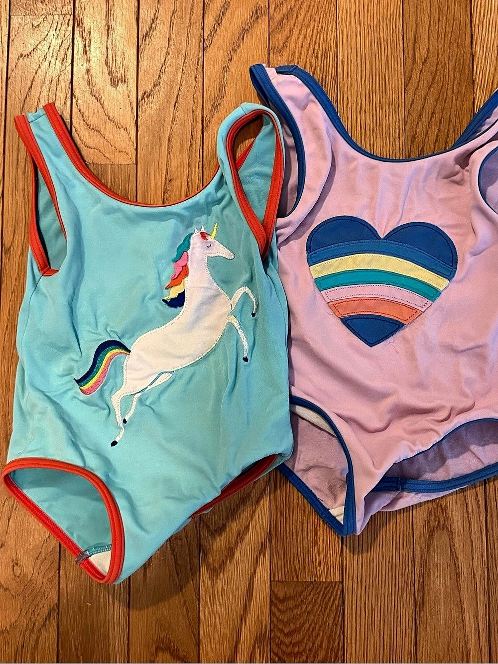 Mini Boden Girls Unicorn & Rainbow One-Piece Swimsuits Size 3-4Y